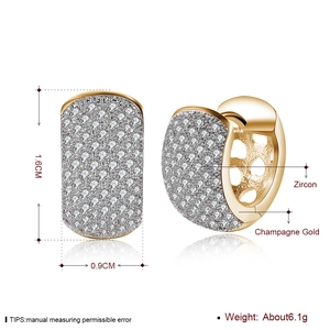 Champagne gold zircon earrings with front and side views showing 1.6cm outer diameter