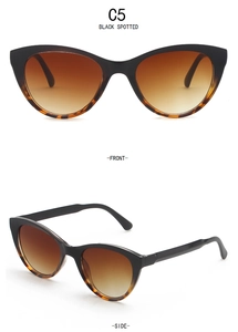 Dettaglio frontale e laterale degli occhiali da sole vintage cat-eye tartarugati neri