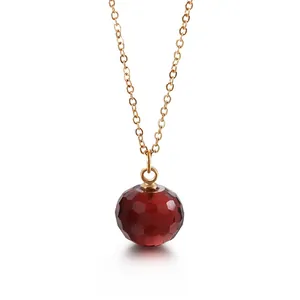 Faceted Crystal Ball Pendant Necklace 316L Stainless Steel Minimalist Dainty Clavicle Chain Jewelry For Women Girls