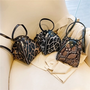 Women Triangle Pyramid Handbag PU Leather Leopard Snake Print Mini Crossbody Shoulder Bag With Round Handle