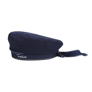 Navy blue beret hat with white Forever ribbon embroidery in a classic navy style