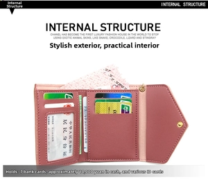 Detail of compact triple-fold wallet showing multiple card slots and leather texture