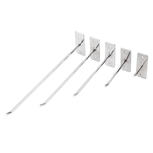 Silver stainless steel wall hooks in five sizes for retail display and phone accessories