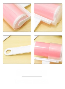 Close-up of washable lint roller showing hanging hole and durable plastic handle details