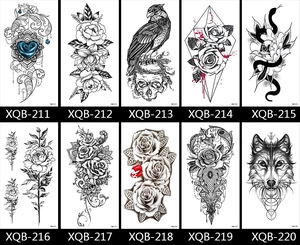 Grid display of ten floral and animal tattoo stickers with various black and white designs