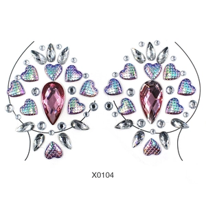 Pink and purple crystal chest jewels with teardrop and heart-shaped iridescent rhinestones