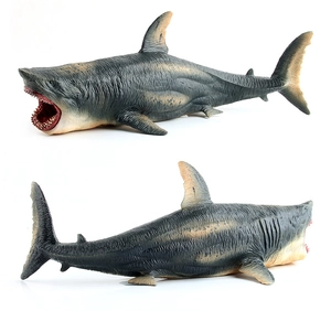 Detailed side view showing the realistic skin texture and sharp teeth of a Great White Shark toy