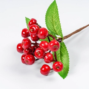 Artificial red berry stems with green leaves for home Christmas and wedding decoration