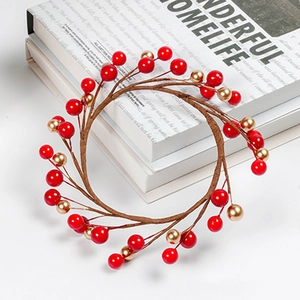 Artificial Berry Wreath Candle Ring For Christmas Home Decor Red Gold Foam Berries With Iron Wire Flexible Stem