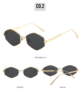 Vue multi-angle de lunettes de soleil hexagonales argentées avec texture tissée en métal