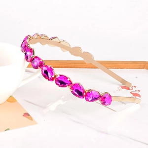 Elegant thin gold headband with sparkling rose red teardrop crystals for women