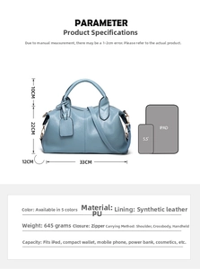 Blue lychee pattern Boston bag dimensions 33x12x22cm and capacity for iPad tablet