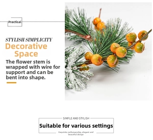 Detail of flexible inner wire of pine needle and berry wreath for easy shaping and styling
