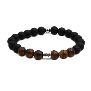 Tiger eye beads and black matte stone bracelet with Virgo zodiac sign metal bead