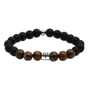 Zodiac Beaded Bracelet Matte Black Stone Tiger Eye Natural Gemstone Constellation Charm Jewelry For Men Women Couples