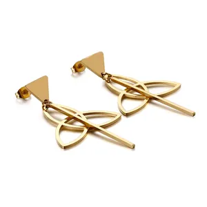 Stainless Steel Geometric Triangle Dangle Earrings Women Hollow Celtic Knot Vertical Bar Modern Hypoallergenic Jewelry