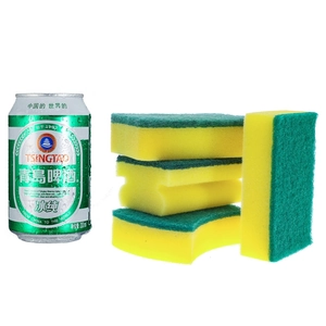 Set of 4 dual-sided cleaning sponges with yellow absorbent layer and green scouring pad