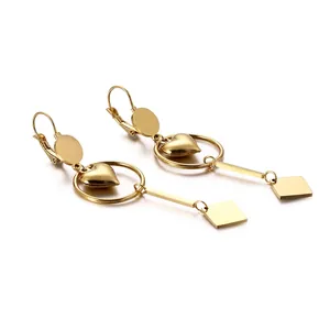 Geometric Long Dangle Earrings Stainless Steel Heart Circle Square Drop Jewelry For Women Minimalist Style