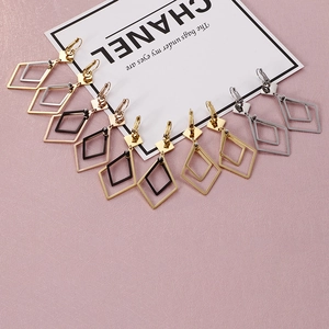Minimalist double layered geometric rhombus drop earrings in gold and silver finish