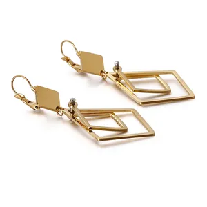 Stainless Steel Geometric Dangle Earrings Hollow Rhombus Double Layer Drop Earrings Fashion Jewelry For Women
