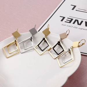 Fashionable geometric interlocking diamond titanium steel earrings for women in three colors