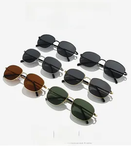 Collection of retro oval sunglasses with metal frames in black, gold and silver finishes
