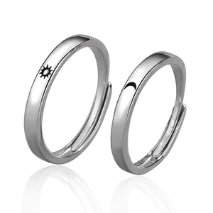 Sun Moon Couple Rings Silver Plated Adjustable Opening Minimalist Romantic Jewelry Gift For Men Women Chic Design