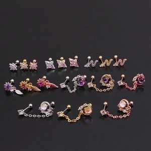 Colorful zircon stainless steel stud earrings in star, moon and planet shapes