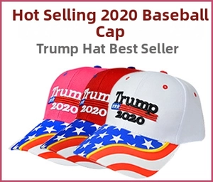 Detailed embroidery of Trump 2020 on pink, red, and white cotton baseball caps