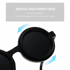 Detailansicht der runden Sonnenbrille mit Einstellknopf für stufenlose Kontrolle