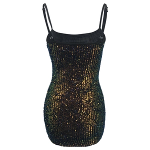 Sparkly multicolored sequin bodycon mini dress with thin straps and a chic open back design