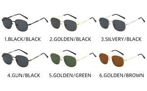 Grid view of vintage oval sunglasses with metallic frames in six assorted color combinations
