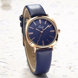 Minimalist ultra-thin women's watch with blue rhinestone dial and rose gold case