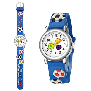 Kids blue soccer watch with 3D embossed football strap and white dial for boys and girls