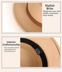 Detail view of khaki wool fedora featuring adjustable interior sweatband and precision stitching