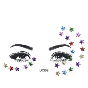Star shaped facial glitter stickers for makeup in various colors with eyes illustration