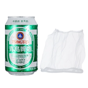 Mesh sink strainer bag shown with a 330ml beverage can for scale comparison