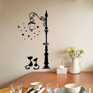 Wall Sticker Decal PVC Removable Self Adhesive Street Lamp Couple Cats Stars Silhouette Romantic Home Decor Bedroom