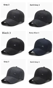 Vue détaillée présentant des casquettes de baseball d'extérieur en six couleurs classiques