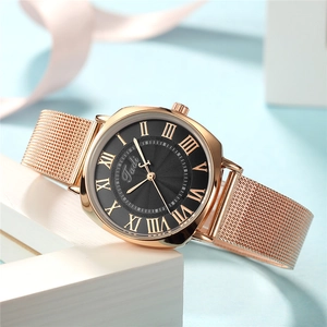 Elegant Women Quartz Watch Alloy Case Stainless Steel Mesh Strap Roman Numeral Dial Minimalist Fashion Analog Wristwatch