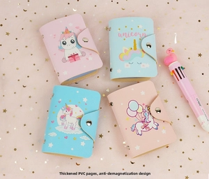 Detailed view of unicorn PU card holder with thick PVC anti-degaussing inner pages
