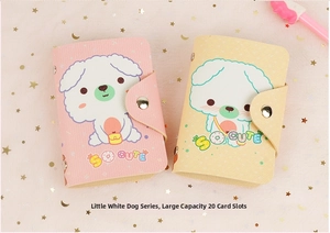 Little White Dog Series PU leather card holder with 20 slots and snap closure