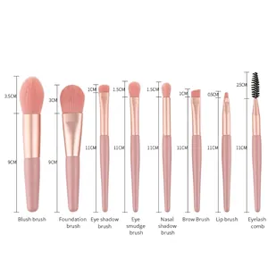 8-piece portable mini makeup brush set for travel including blush and eye shadow brushes