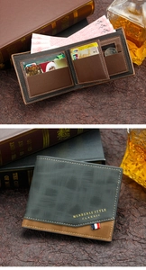 Detail view of men's bifold wallet with multi-card slots and zippered coin pocket