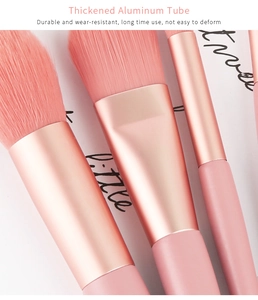 Close-up of pink makeup brushes with durable thickened rose gold aluminum tubes