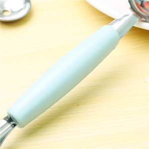 Dual-head stainless steel fruit baller and carving knife with a light blue handle tool