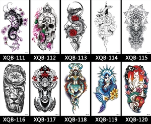 Detail showing 10 black and white sketch and color temporary tattoo sticker designs