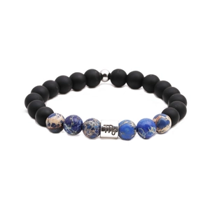 Zodiac Sign Beaded Bracelet Imperial Stone Matte Black Onyx Elastic Jewelry Gift For Men Women Astrology Theme