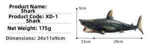 Detailed size measurement of the shark action figure showing 24cm length and 9cm height