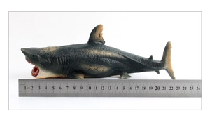 Detailed view of a 26cm Great White Shark toy model with teeth shown against a ruler